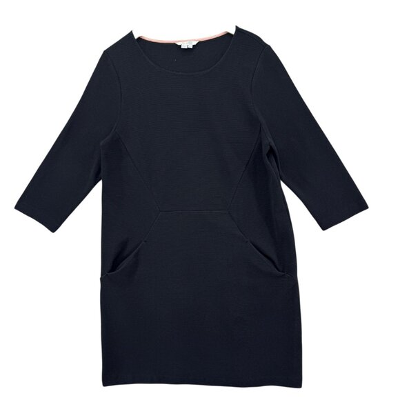 Boden Tunic Dress Black 3/4 Sleeve Ribbed Knit Pocket Boat Neck Size 14 R - Picture 1 of 12